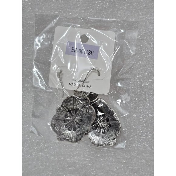 Western Style Silver Tone & Faux Turquoise Drop Dangle Earrings - Picture 2 of 2